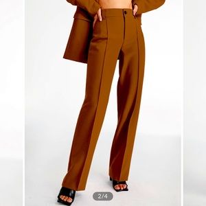 Commense High Waisted Pleat Front Solid Colored Straight Leg Trousers